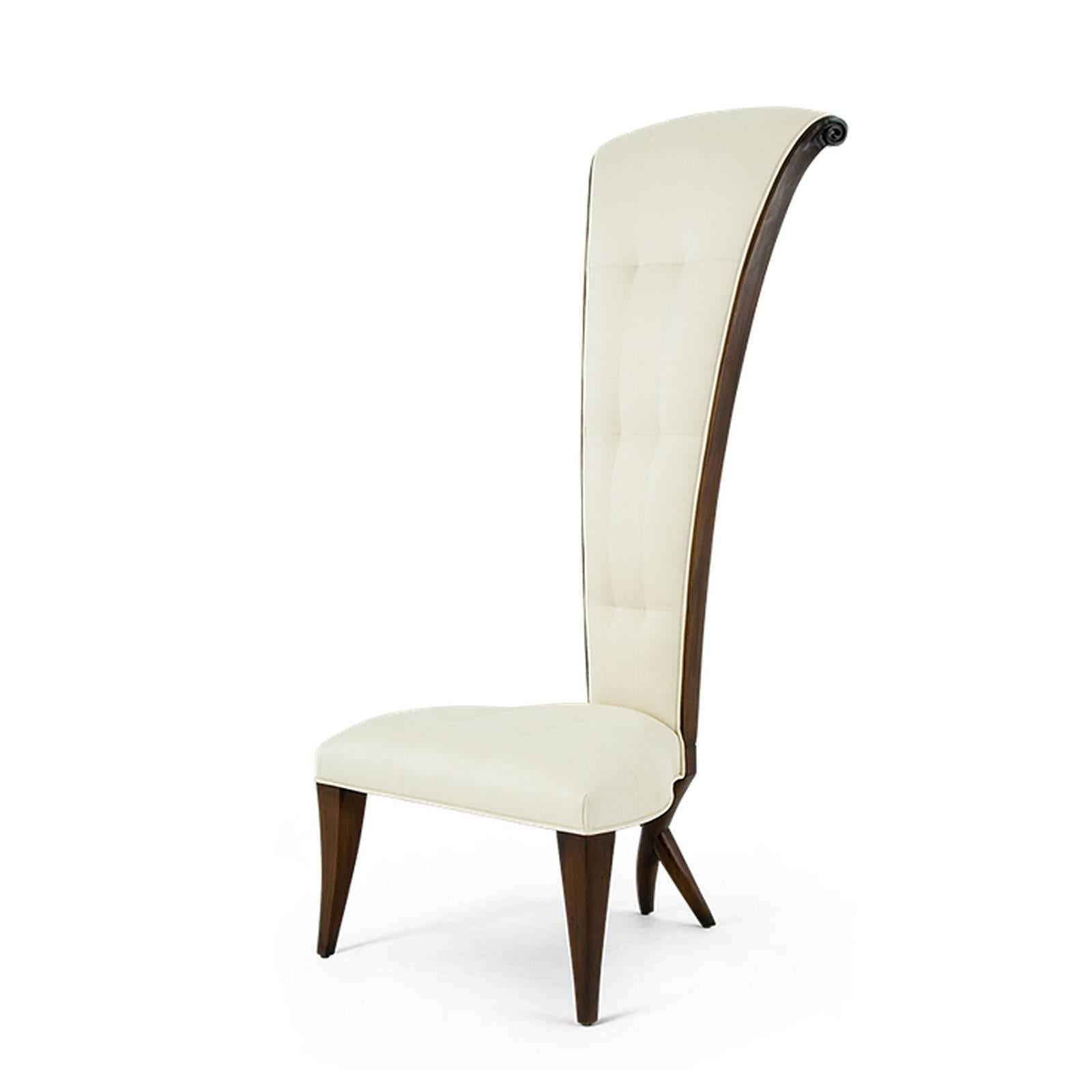 Smart High Back Chair in Solid Mahogany Wood and High Quality Fabric In Excellent Condition In Paris, FR