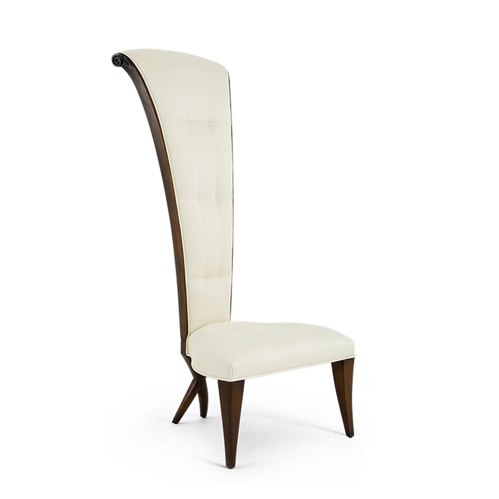 Contemporary Smart High Back Chair in Solid Mahogany Wood and High Quality Fabric