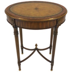 Smart Maitland Smith Oval Wood and Leather Top Side Table