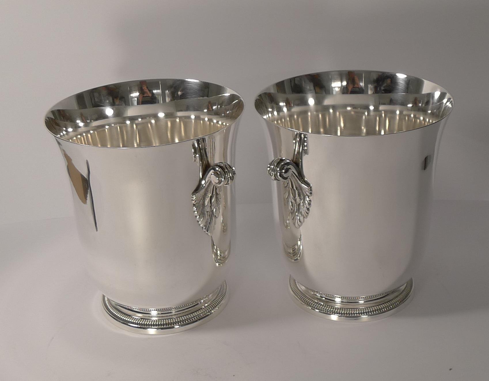 Silver Plate Smart Pair of French Champagne Buckets by Ercuis, circa 1960