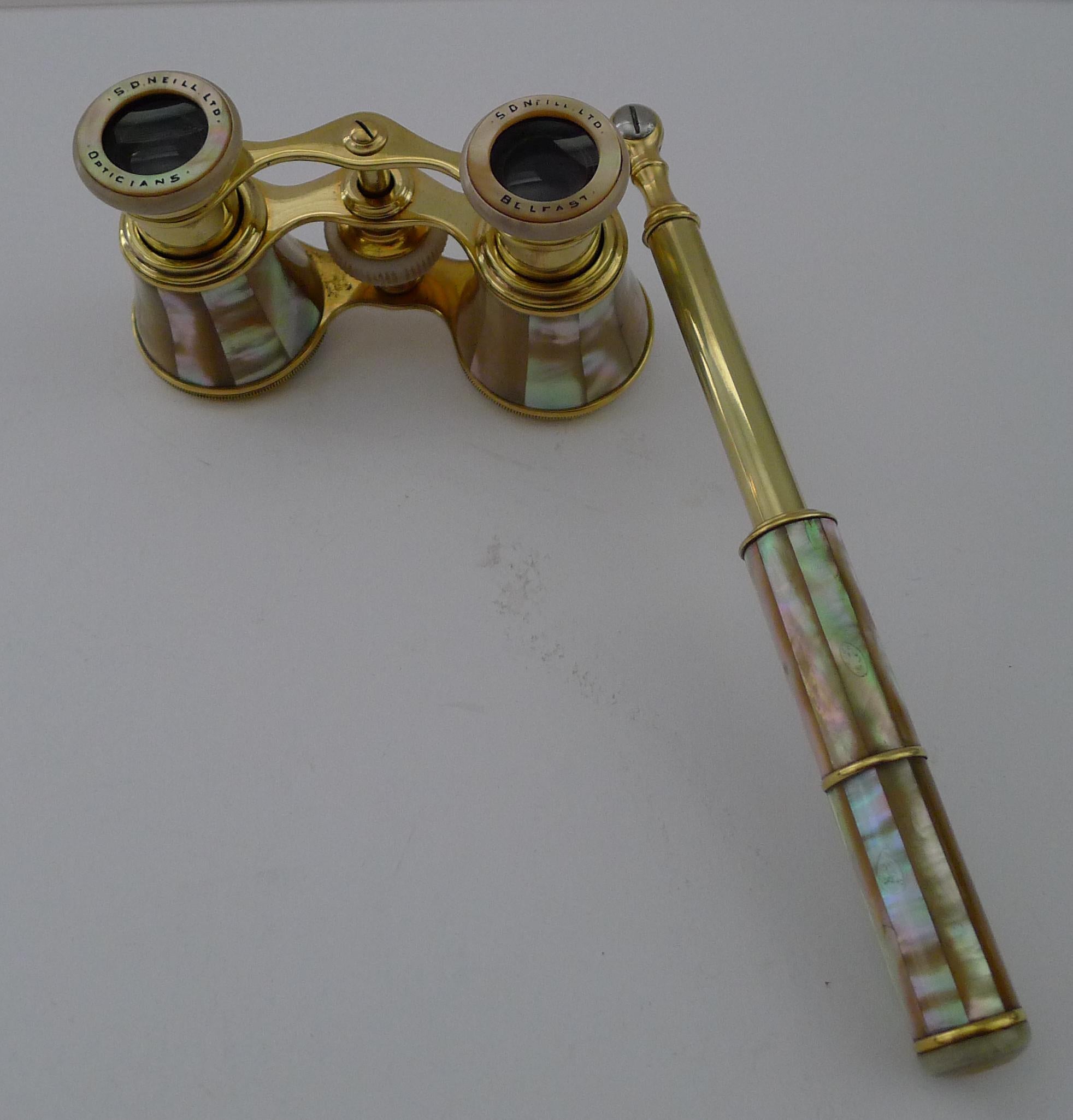 Smart Pair French Mother of Pearl Opera Glasses c.1910 6