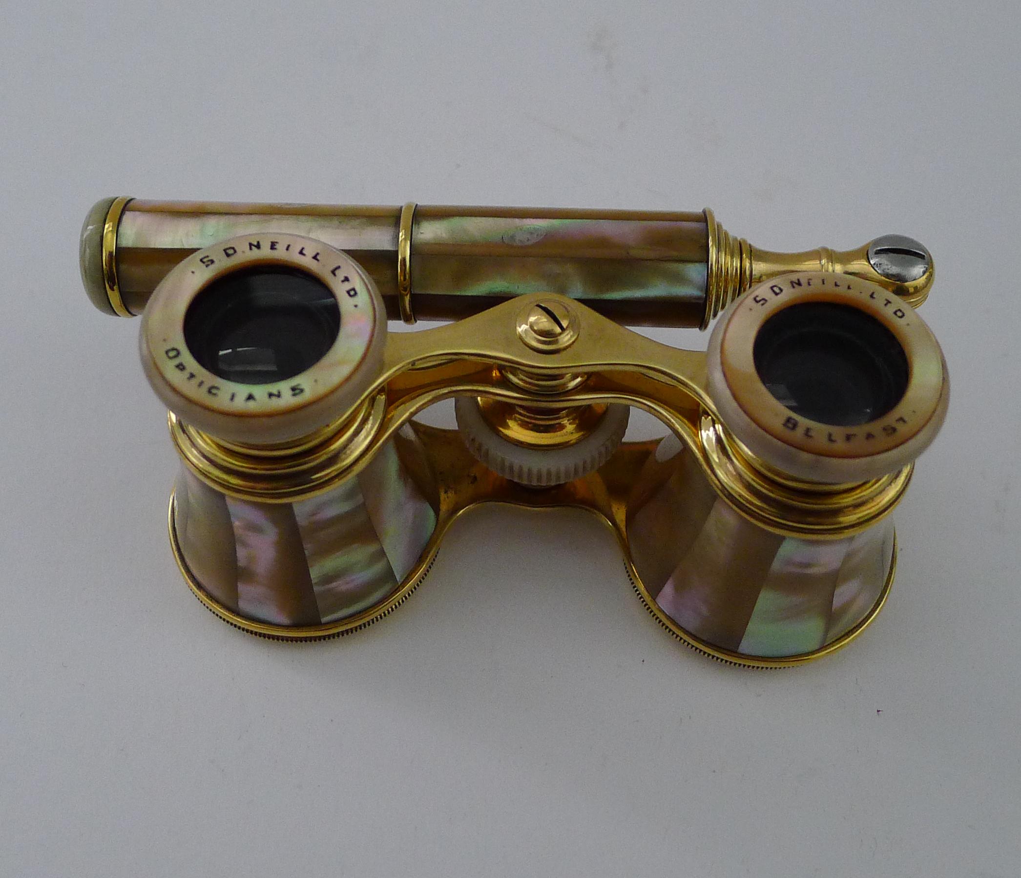 Smart Pair French Mother of Pearl Opera Glasses c.1910 2