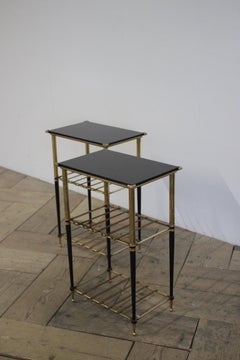 Smart Pair of 1950s Patinated Steel and Brass French Occasional Tables