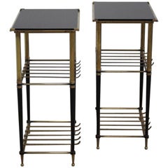 Smart Pair of 1950s Patinated Steel and Brass French Occasional Tables