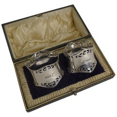 Smart Pair of Antique English Sterling Silver Napkin Rings by Walker and Hall
