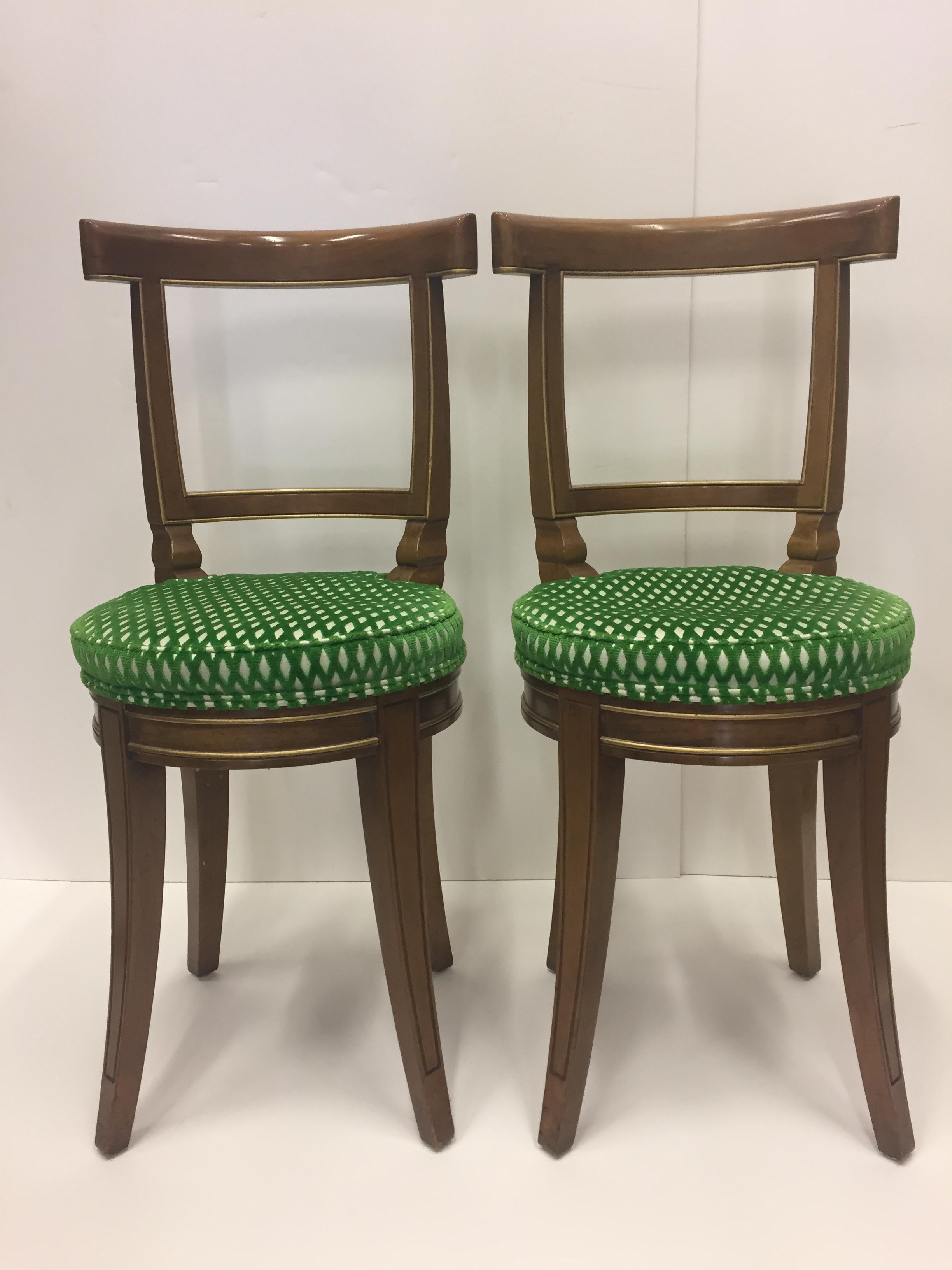 Late 20th Century Smart Pair of Baker Fruitwood and Cut Velvet Side Chairs