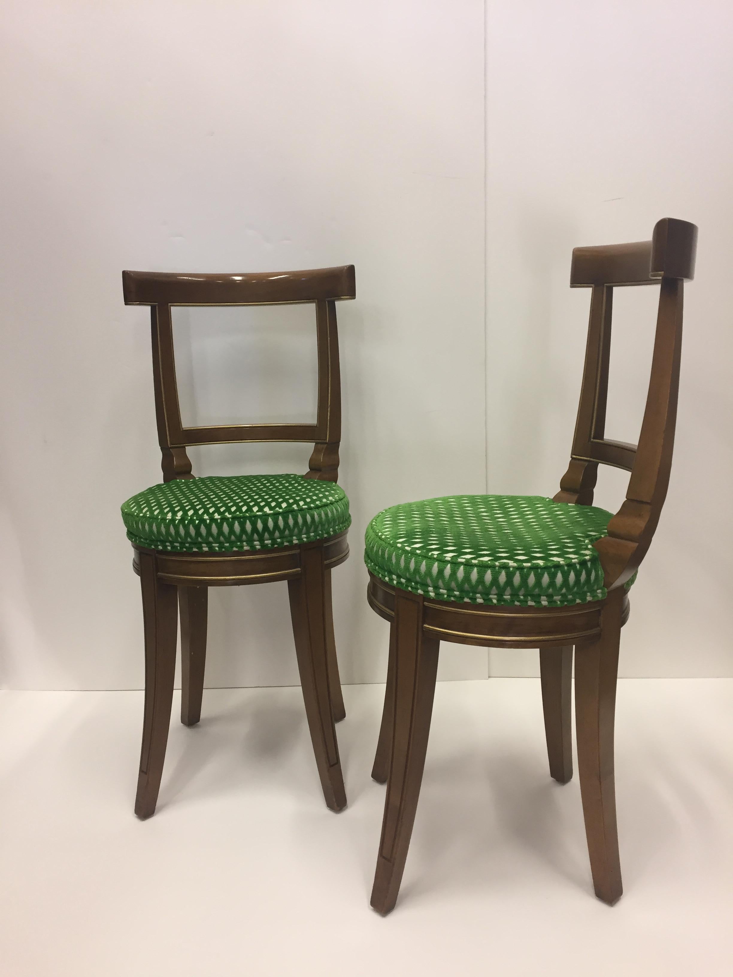 Upholstery Smart Pair of Baker Fruitwood and Cut Velvet Side Chairs