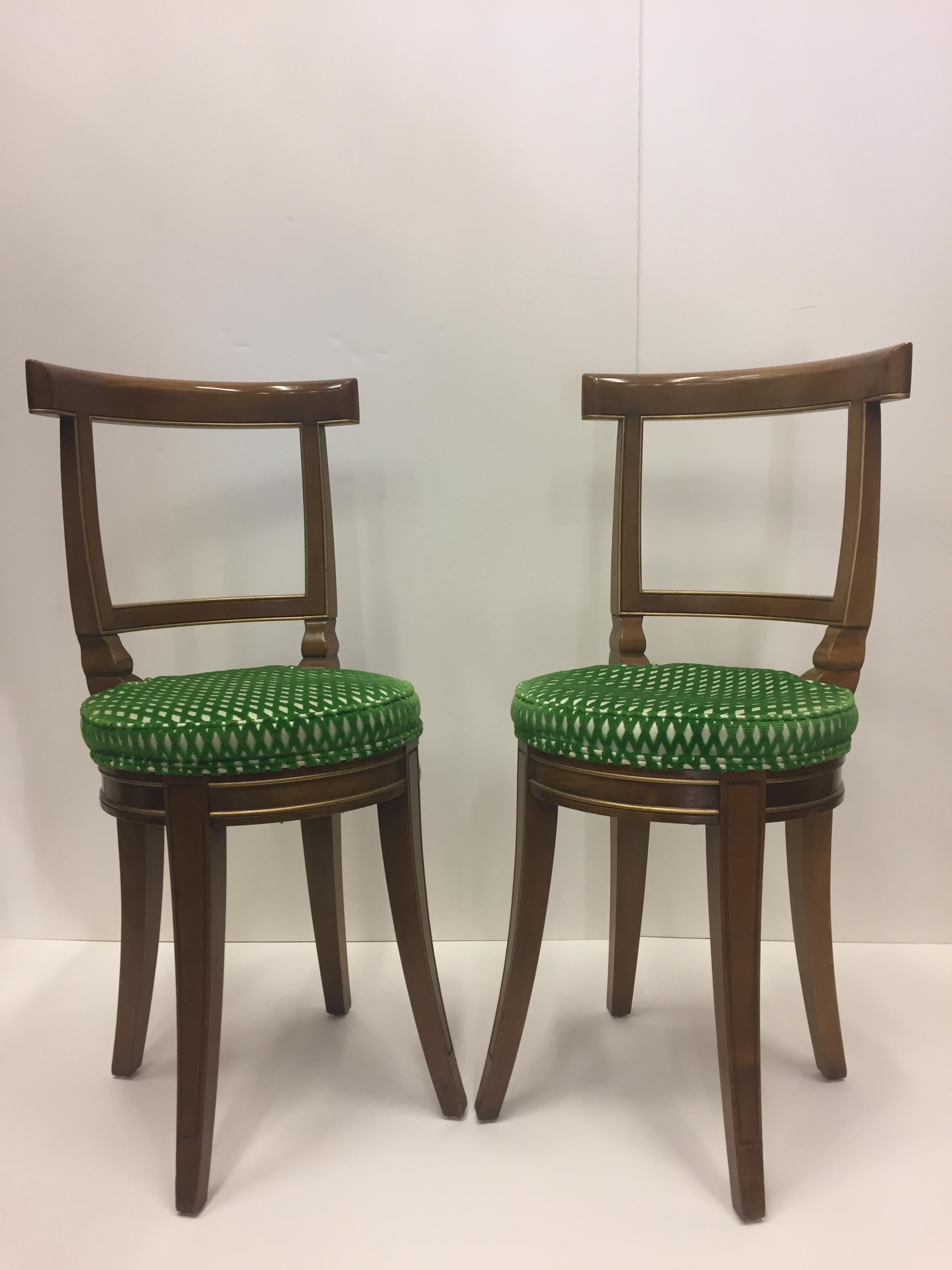 Smart Pair of Baker Fruitwood and Cut Velvet Side Chairs 3