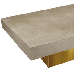 Coffee table grey concrete scagliola top gold leaf wooden base handmade in Italy