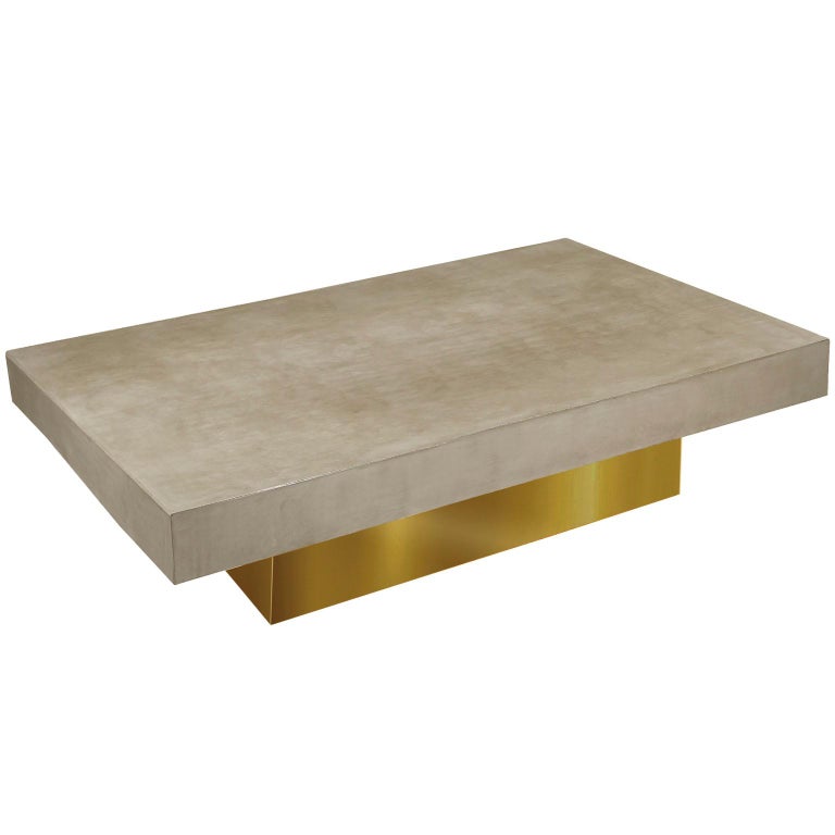 Modern Coffee Table Grey Concrete Scagliola Art Gold Leaf Wooden Base Handmade For Sale At 1stdibs