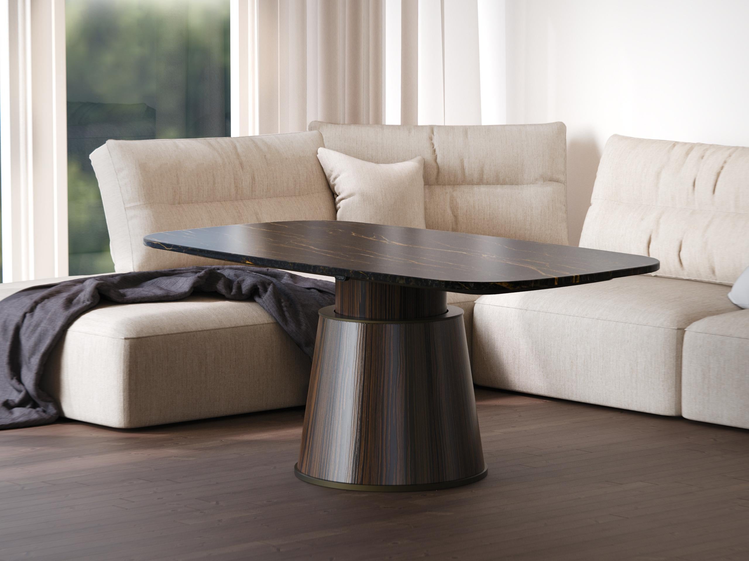 Mesa Inteligente - Moderna Mesa Electrónica Regulable en Altura de Mármol Negro y Madera en venta 2