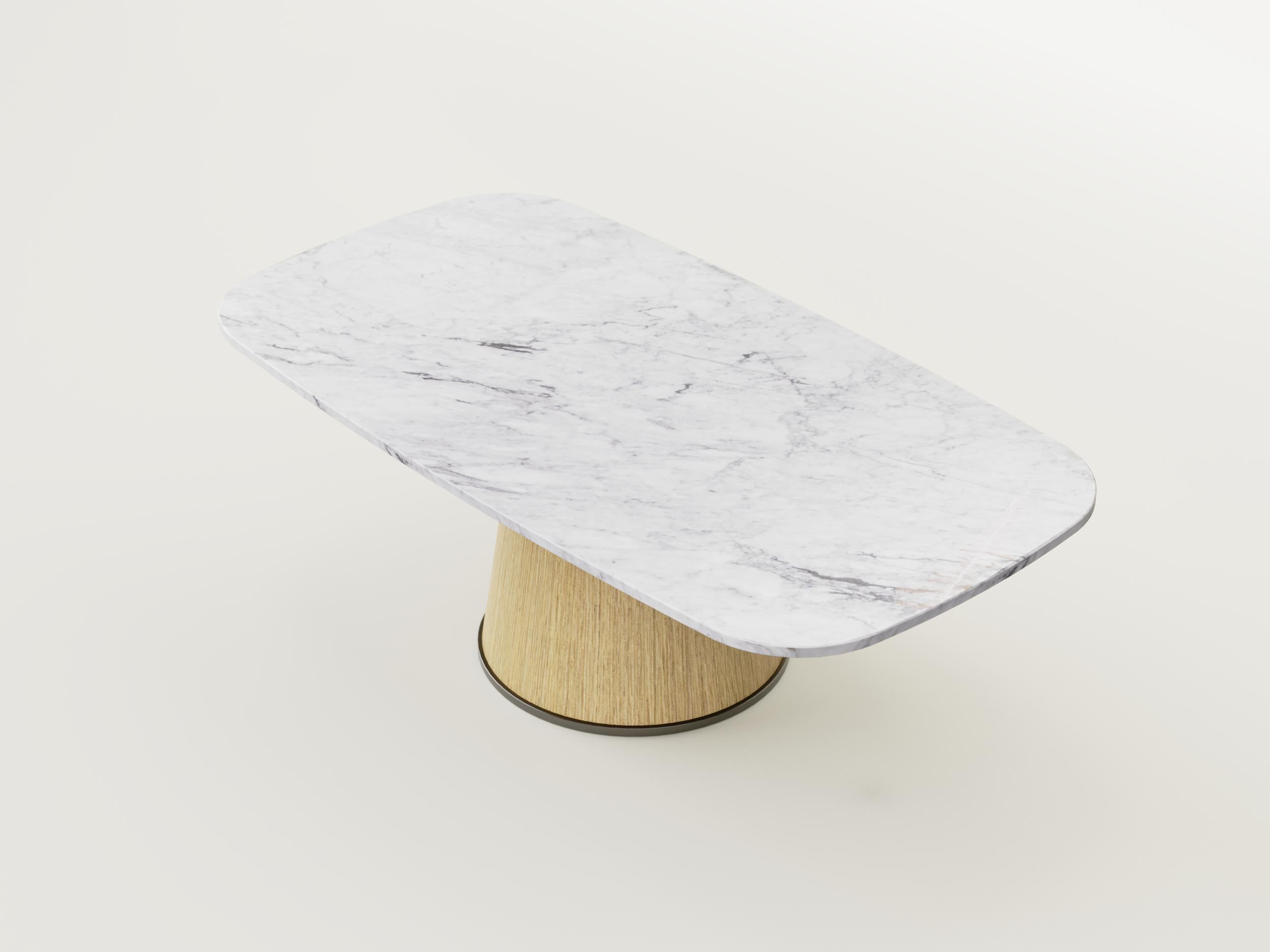 Mesa inteligente - Mesa moderna de mármol de Carrara y madera, regulable electrónicamente en altura Moderno en venta