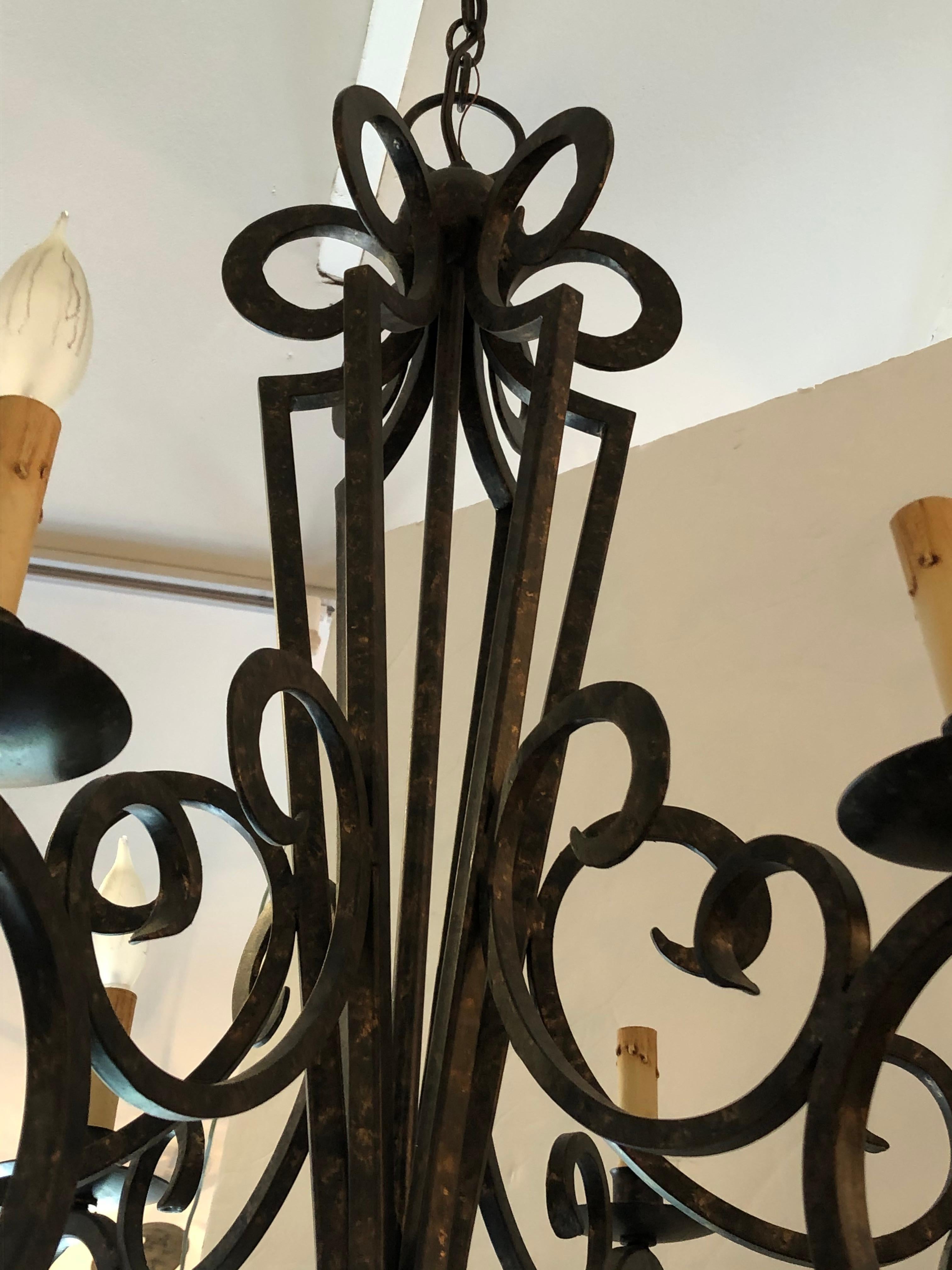 Modern Smashing Dark Brown and Gilded Wrought Iron Chandelier For Sale