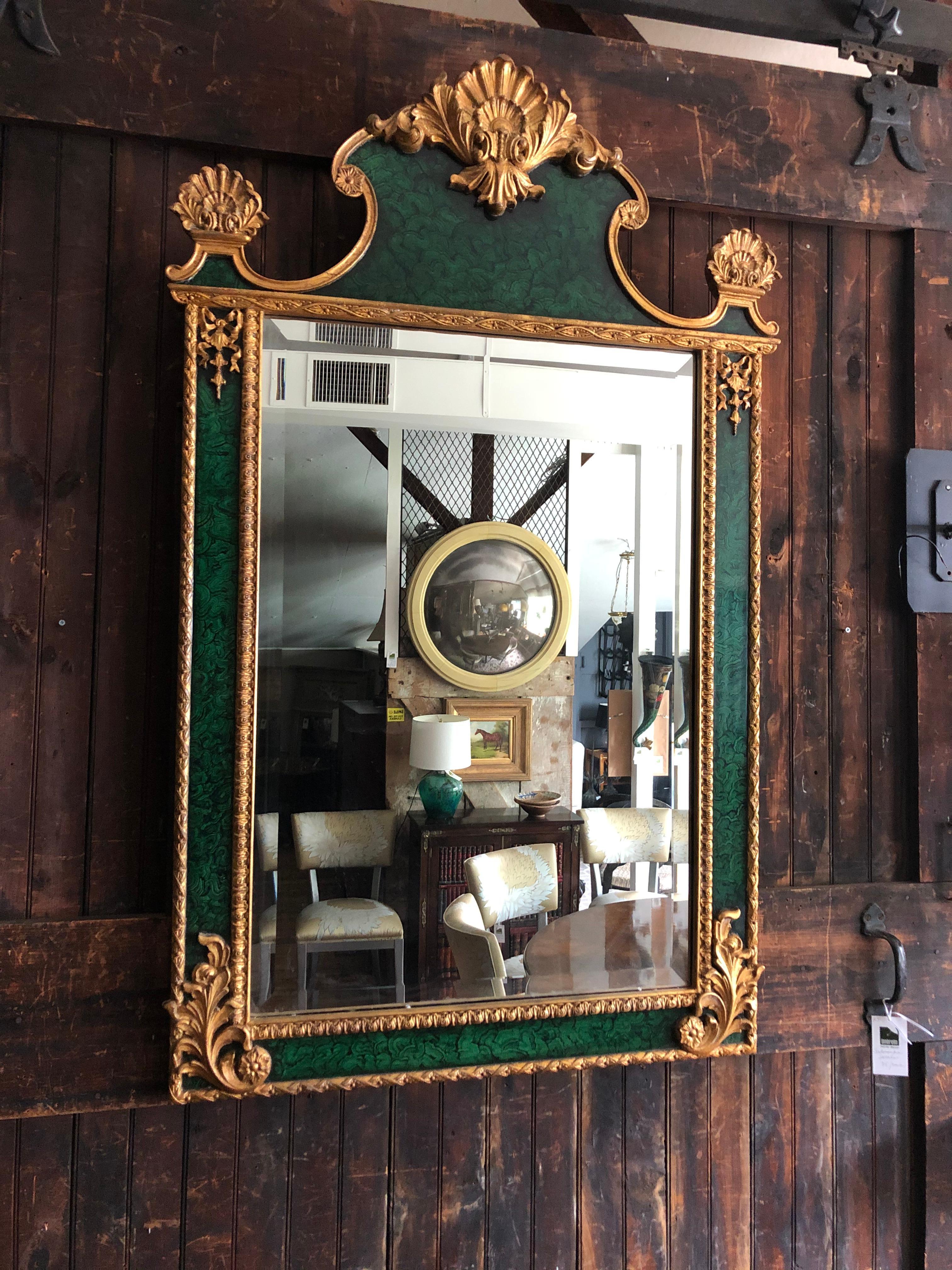 Smashing French Style Green and Gold Faux Malachite Mirror 5
