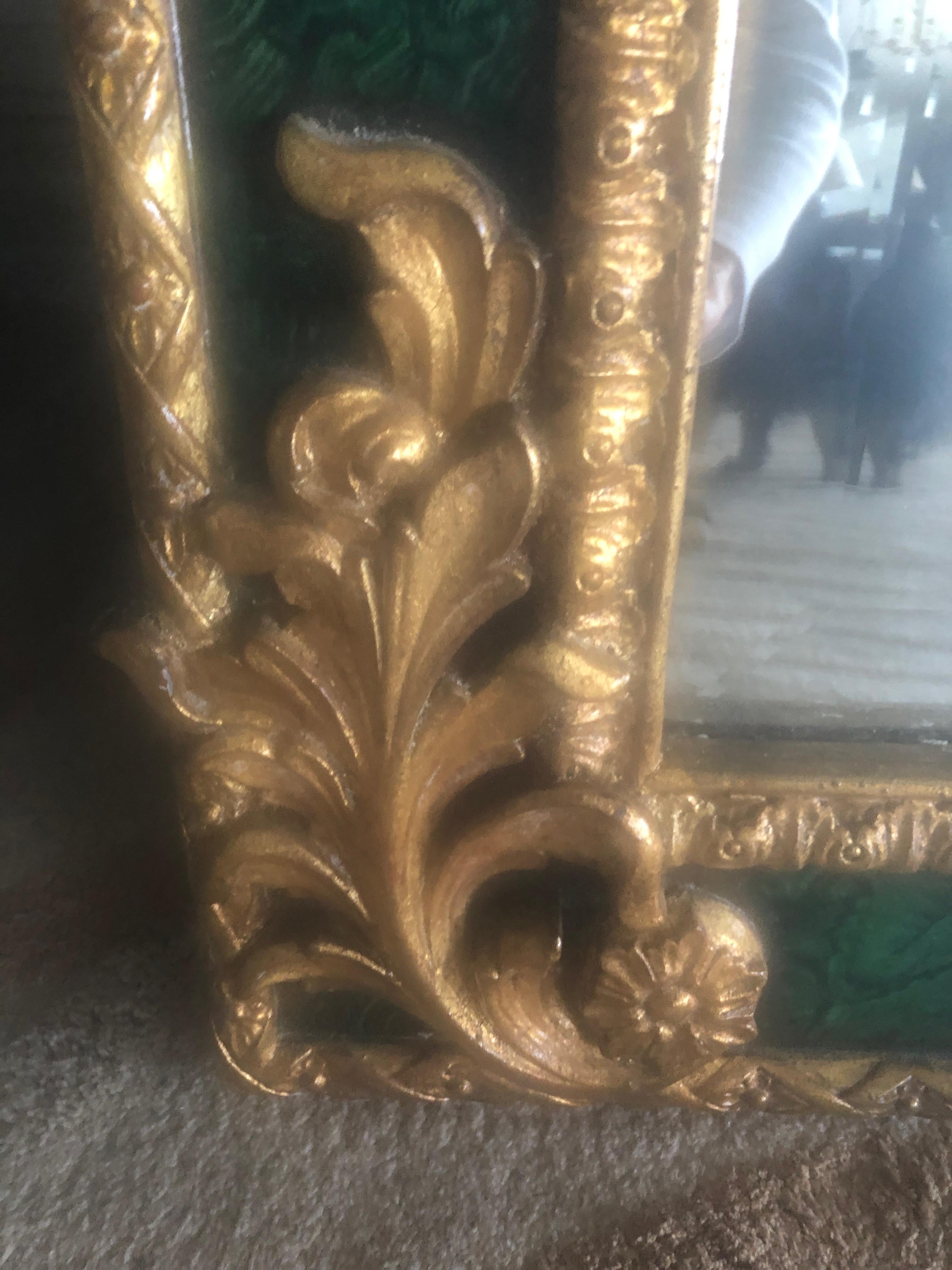 Smashing French Style Green and Gold Faux Malachite Mirror In Excellent Condition In Hopewell, NJ