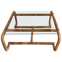 Smashing Mid-Century Modern Rattan and Glass Coffee Cocktail Table