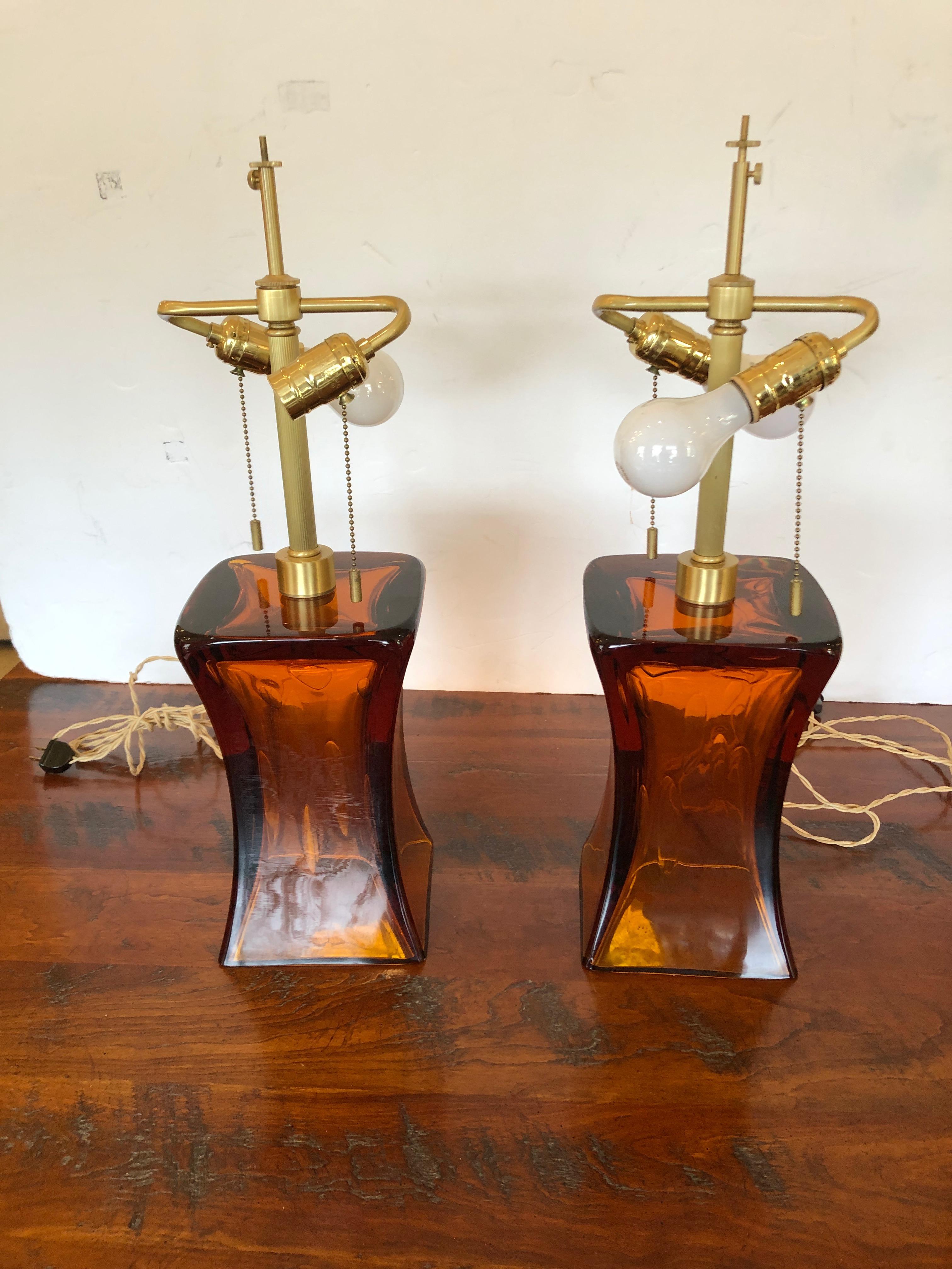 Smashing Pair of Amber Blown Glass Mid-Century Modern Table Lamps by Donghia 3