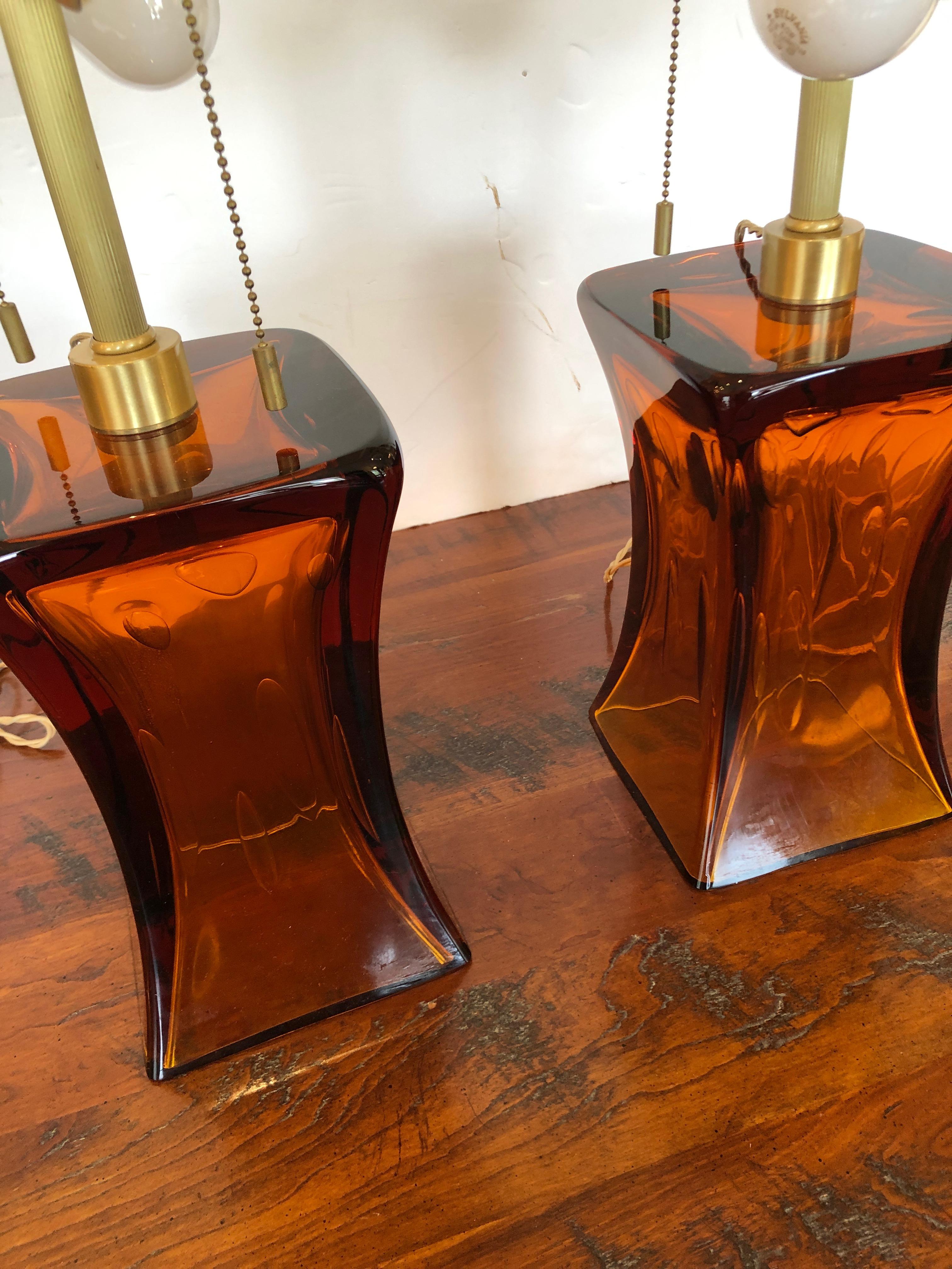 Smashing Pair of Amber Blown Glass Mid-Century Modern Table Lamps by Donghia 5