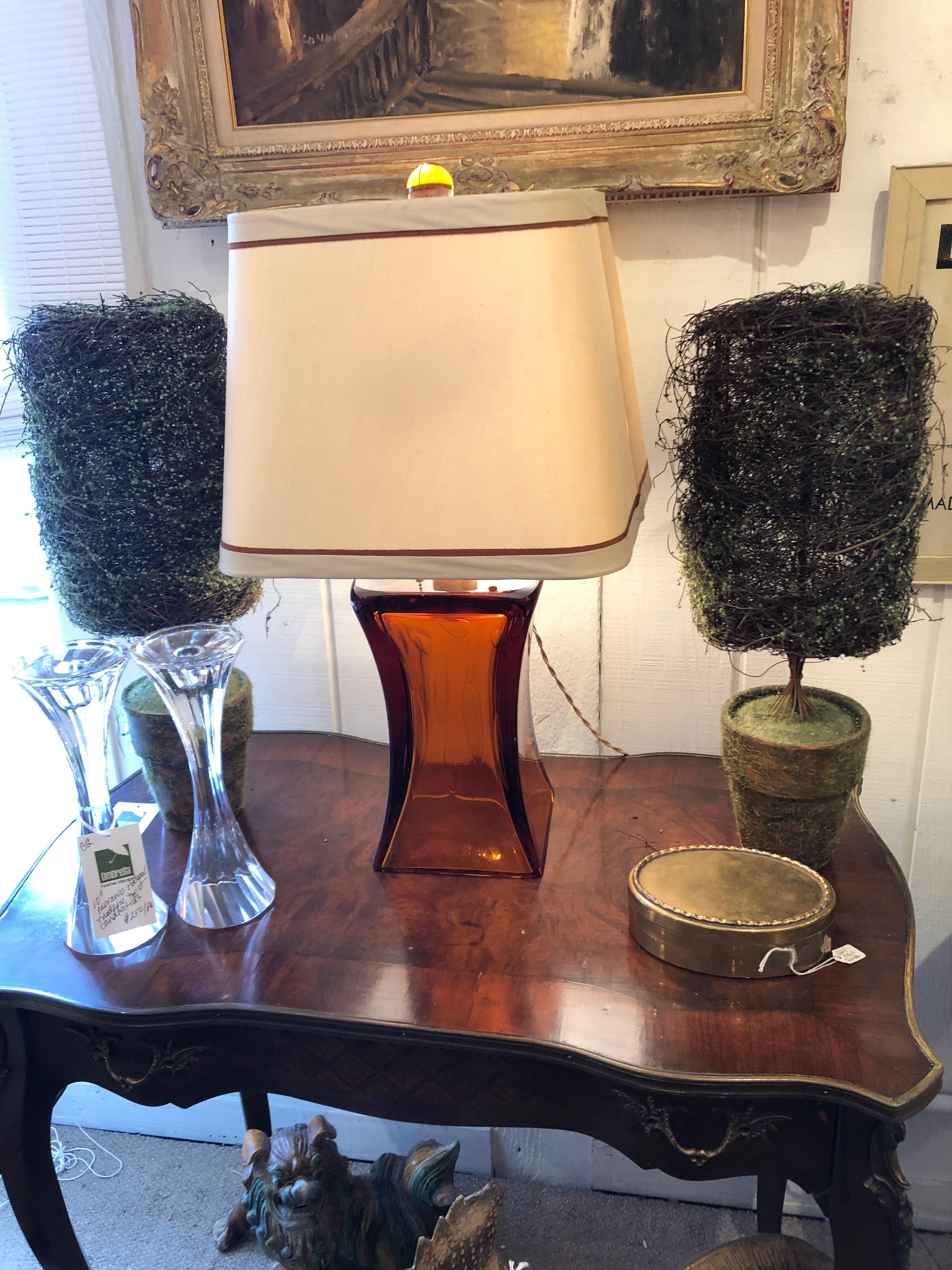 Smashing Pair of Amber Blown Glass Mid-Century Modern Table Lamps by Donghia 6