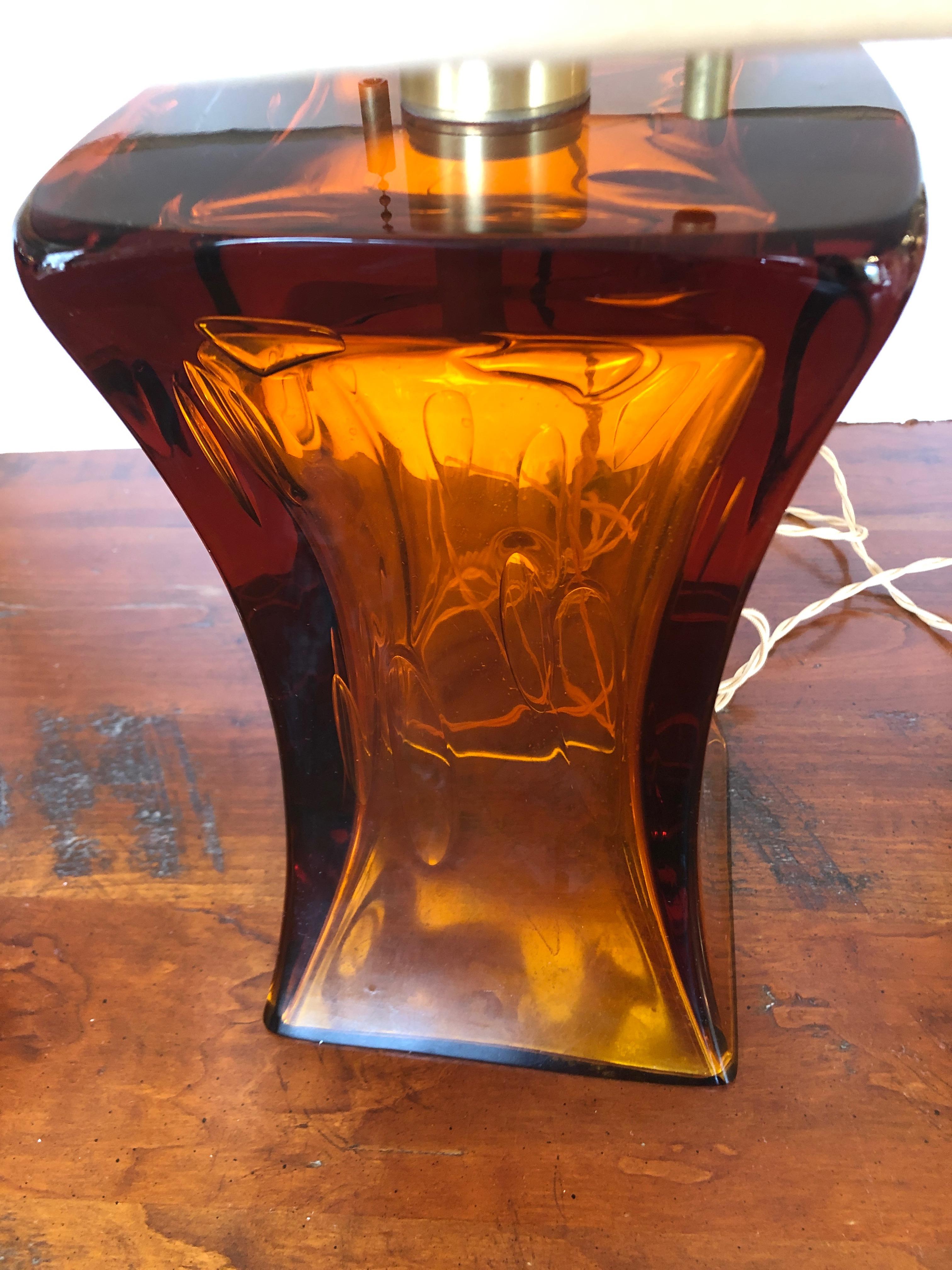 mid century amber glass lamp