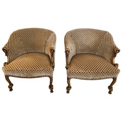 Smashing Pair of Hollywood Regency Gilded Rope and Tassel Club Lounge Chairs