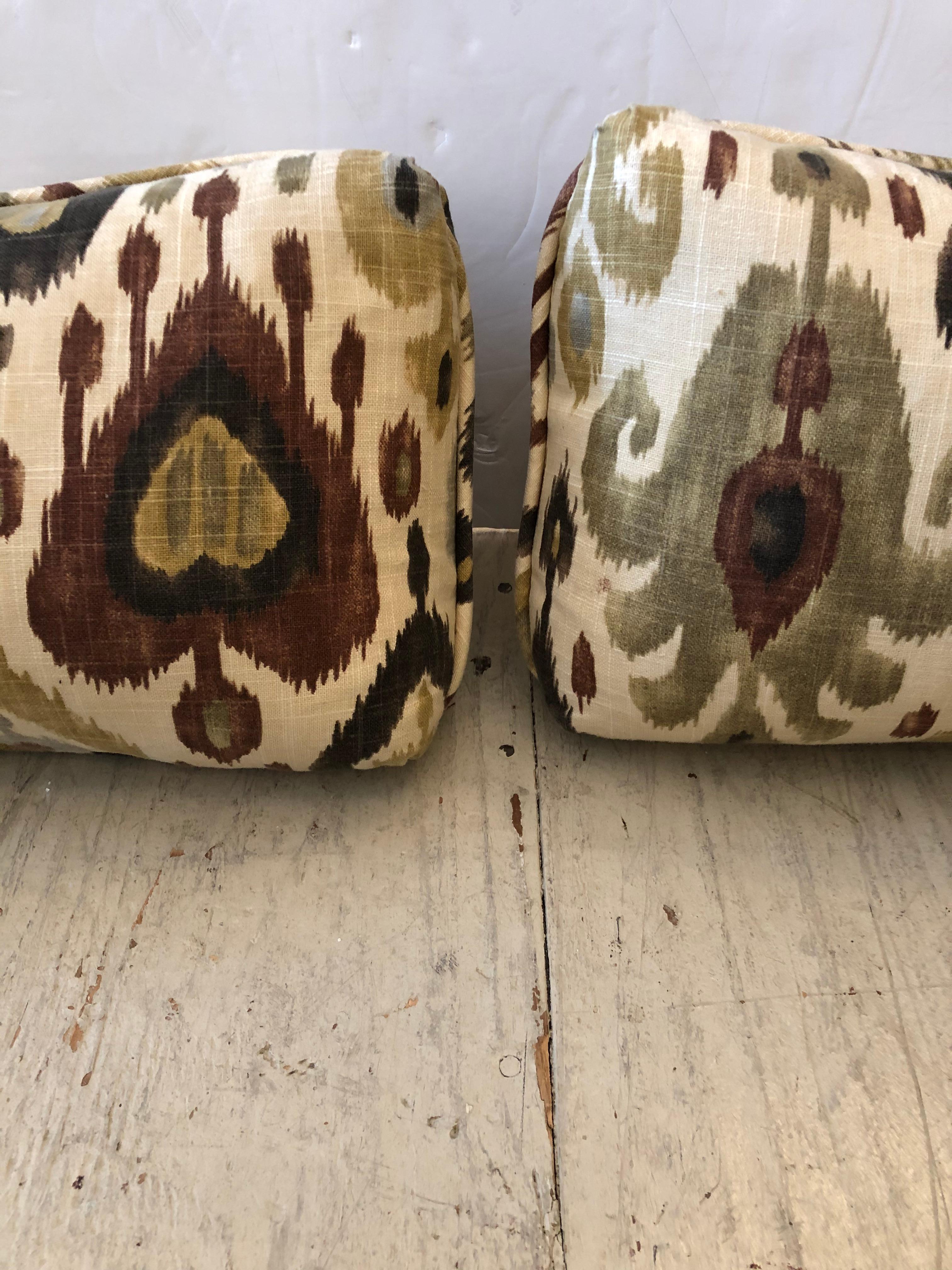 American Smashing Pair of Ikat Pillows in Brown Cream and Ochre For Sale