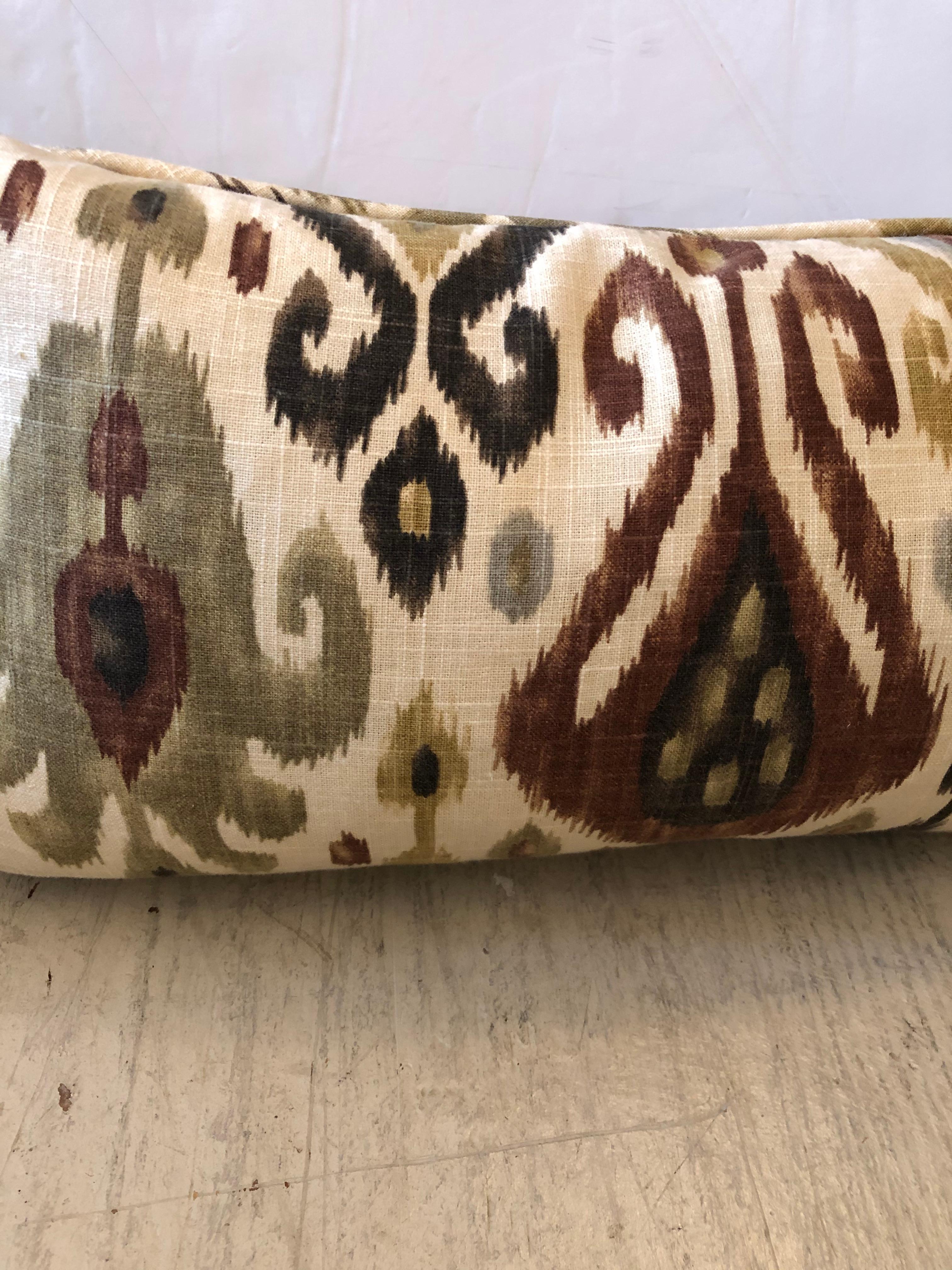 Smashing Pair of Ikat Pillows in Brown Cream and Ochre In Excellent Condition For Sale In Hopewell, NJ