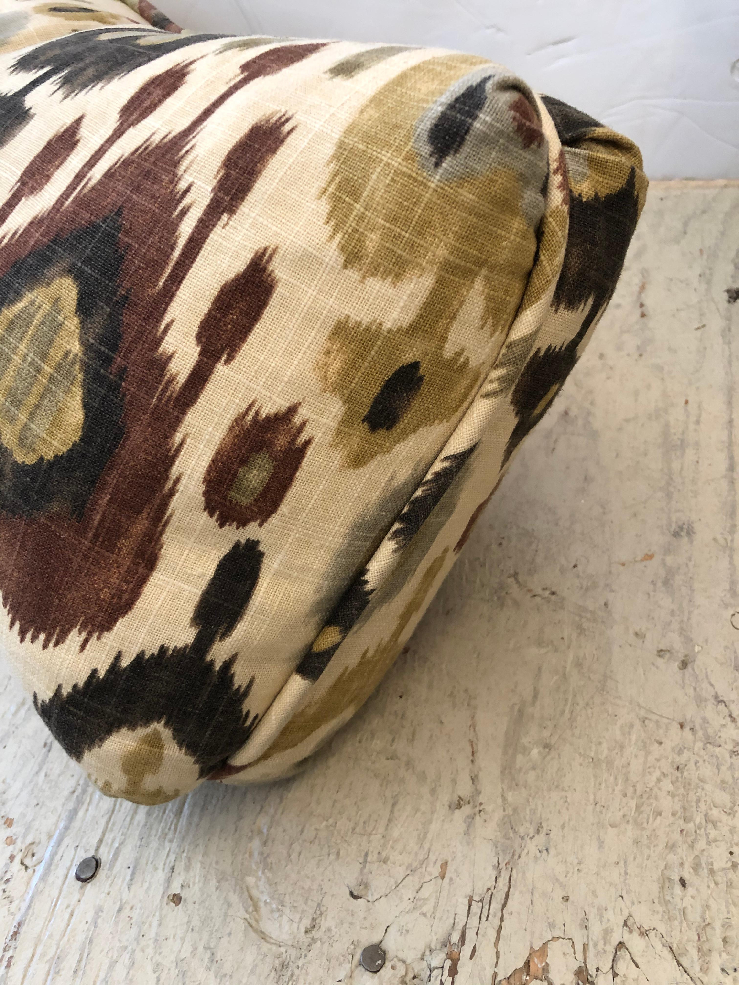 Contemporary Smashing Pair of Ikat Pillows in Brown Cream and Ochre For Sale