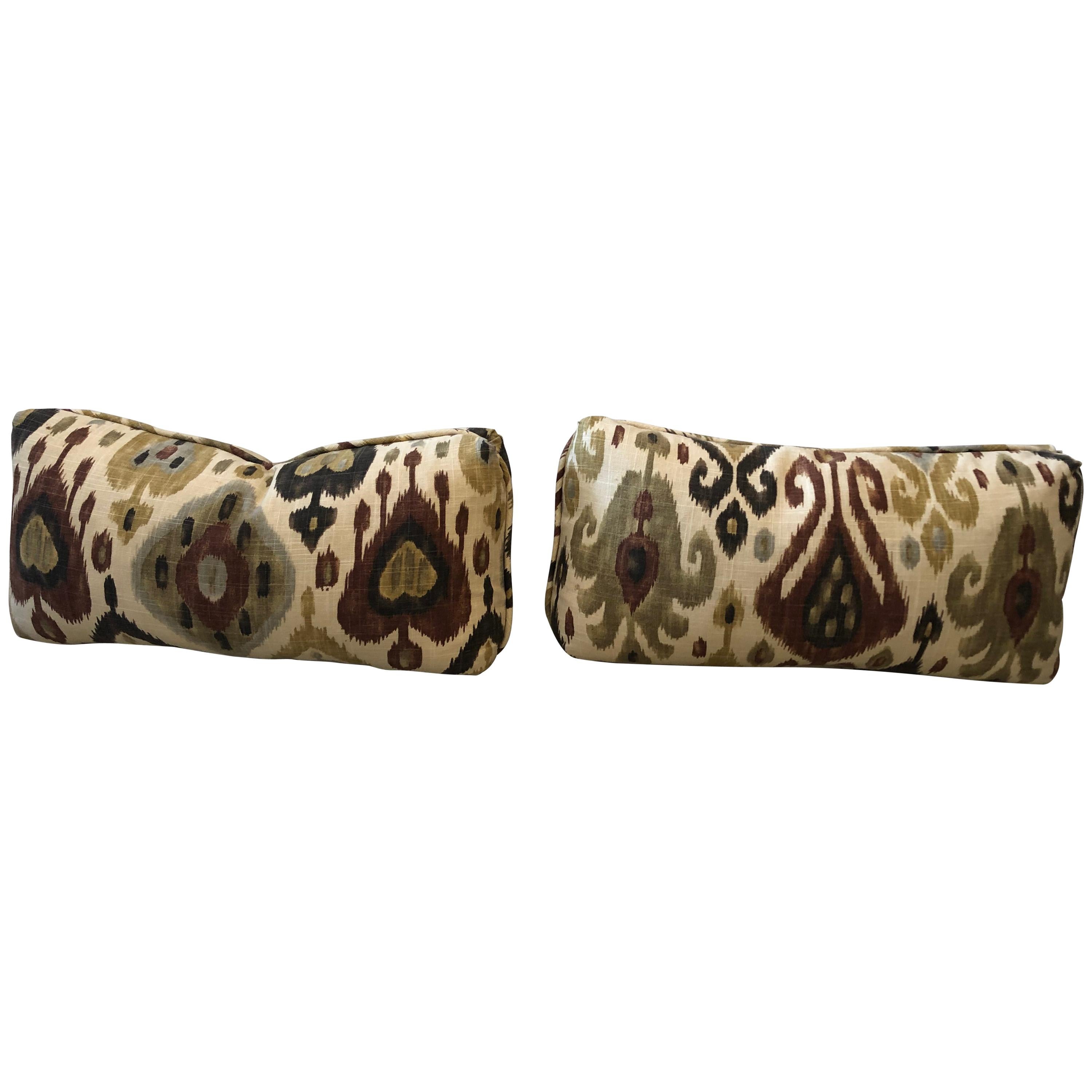 Smashing Pair of Ikat Pillows in Brown Cream and Ochre For Sale