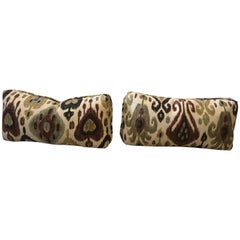 Splendida coppia di cuscini Ikat in marrone crema e ocra