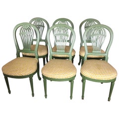 Smashing Set of 6 Green Lacquered Balloon Back Dining Chairs