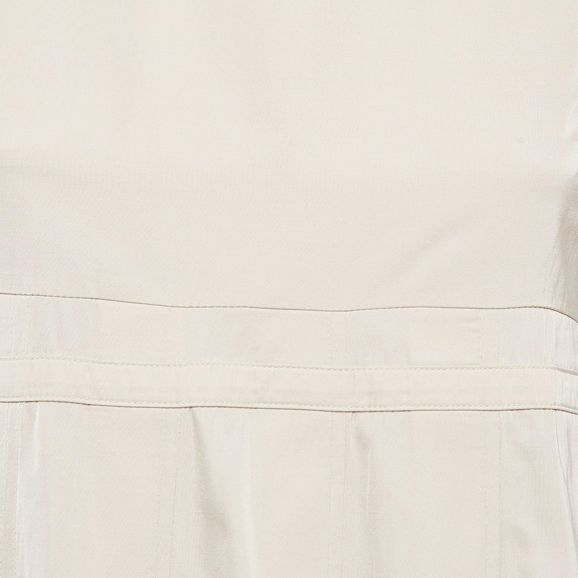 S'Max Mara Beige Cotton Blend Pleated Sleeveless Dress S In Good Condition For Sale In Dubai, Al Qouz 2