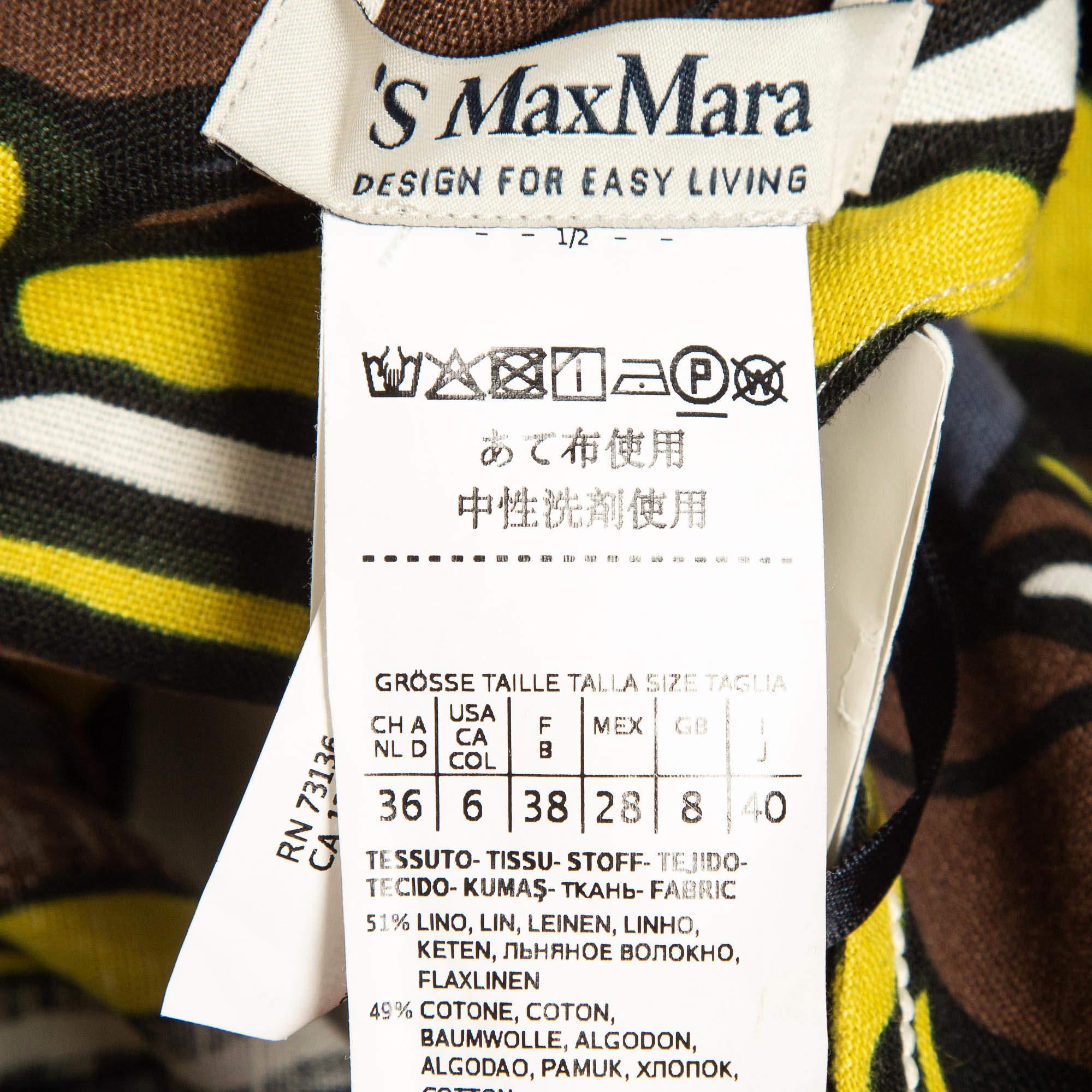 S'Max Mara Brown/Multicolor Printed Linen Midi Dress S In New Condition For Sale In Dubai, Al Qouz 2