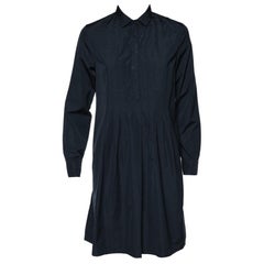 S'Max Mara Navy Blue Cotton Pleated Shirt Dress M