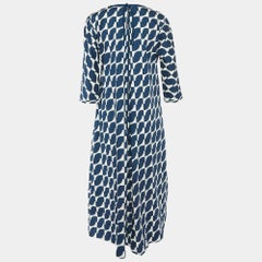 S'Max Mara Navy Blue Geometric Print Cotton Pleated Long Dress M