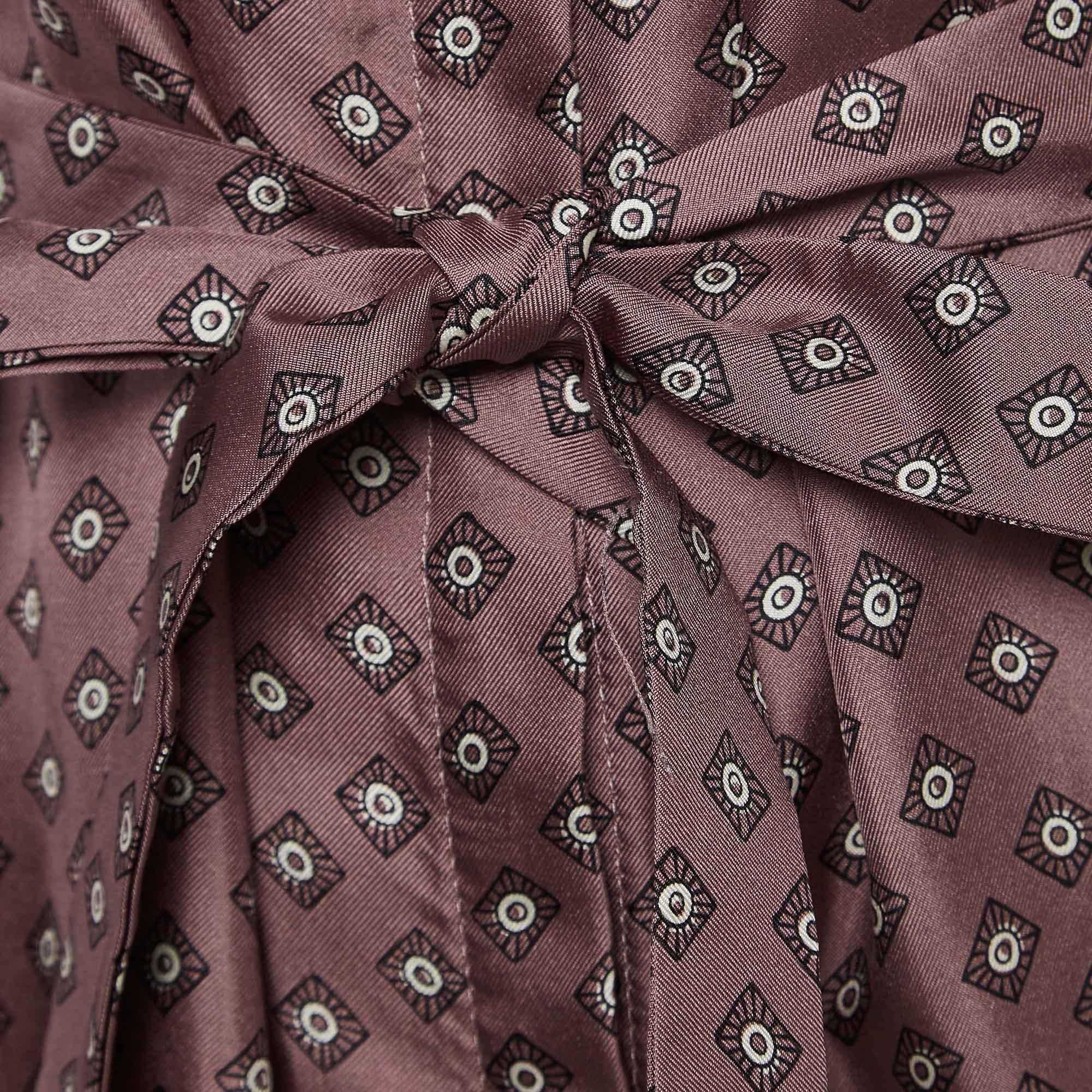 S'Max Mara Pink Geometric Printed Silk Belted Midi Shirt Dress L In Excellent Condition In Dubai, Al Qouz 2