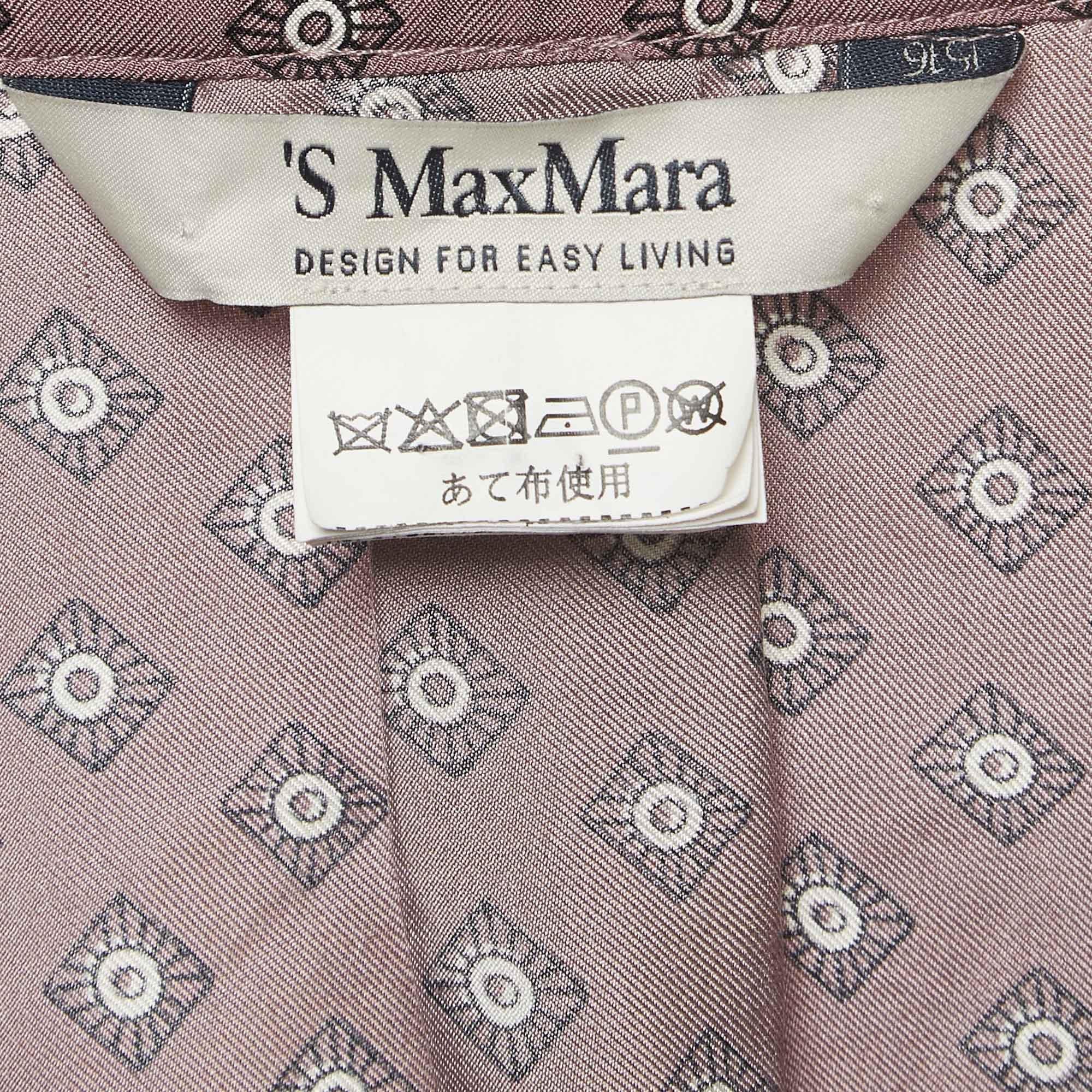 S'Max Mara Pink Geometric Printed Silk Belted Midi Shirt Dress L 1