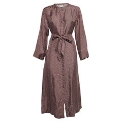S'Max Mara Pink Geometric Printed Silk Belted Midi Shirt Dress L