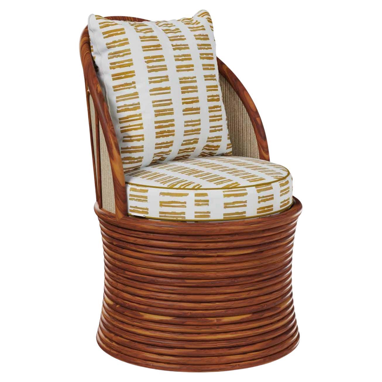 Smeralda Outdoor Dining Chair in Ribbed Iroko Wood with Jute Back For Sale
