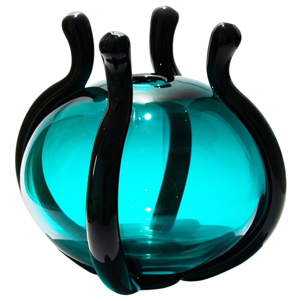 Smeraldo Contemporary Hand Blown Murano Glass Emerald Green Vase For Sale