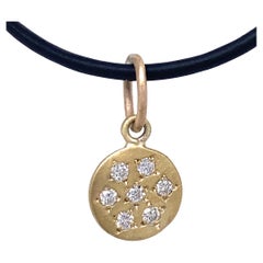 "Smidgen" Disc Charm or Fob with Seven Tiny Diamonds in Satiny Yellow Gold