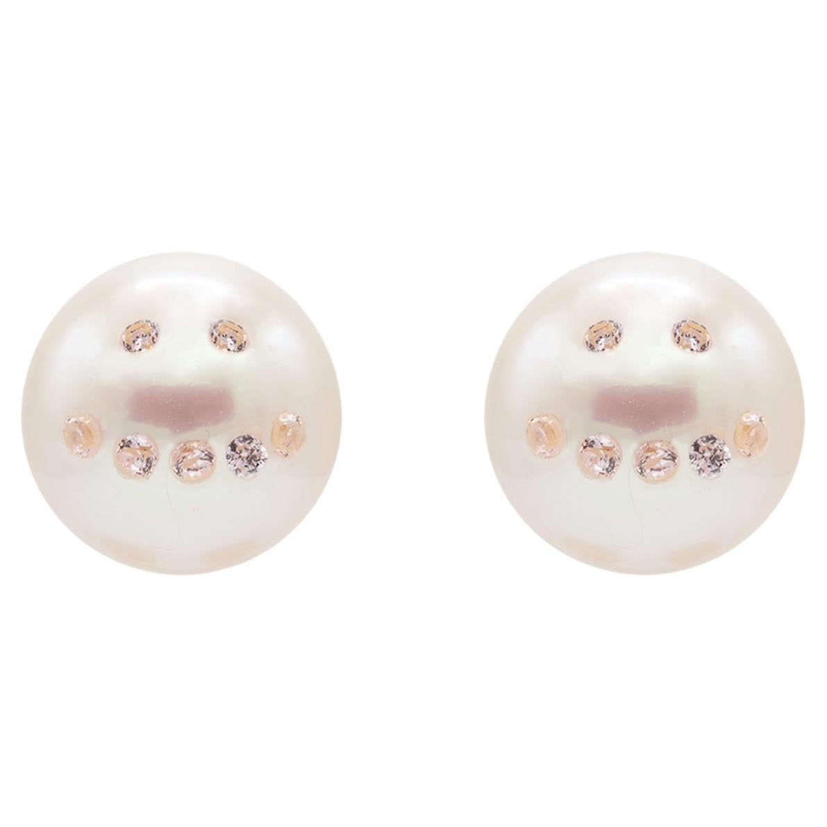 Smile face pearl ear studs For Sale