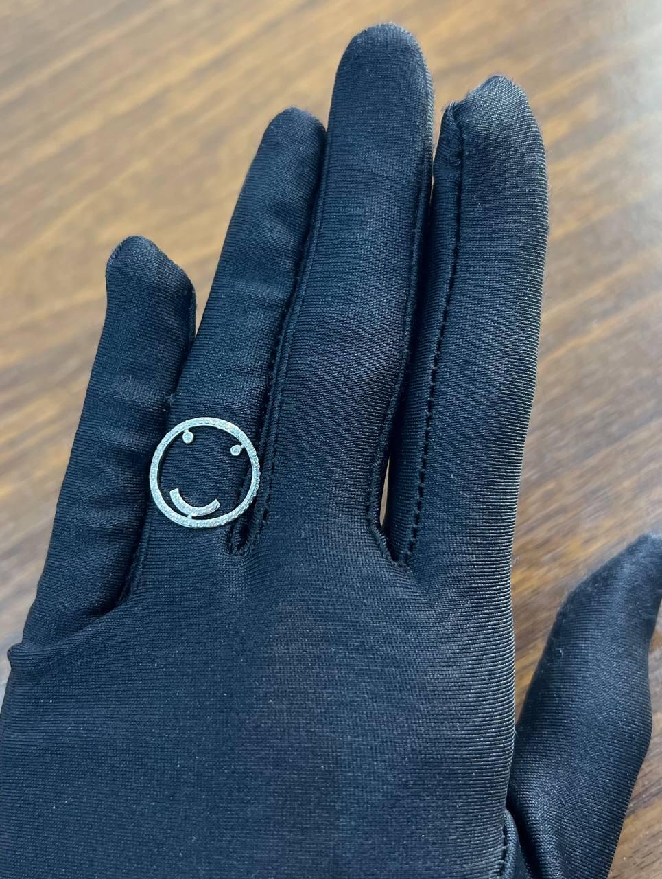 Smile Smiley Face Emoji White Diamond Halo 14K White Gold Statement Fun Ring In New Condition In Oakton, VA