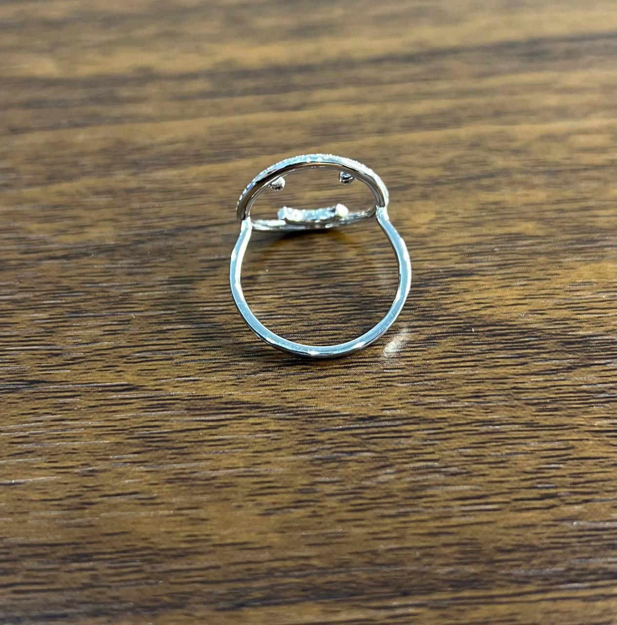 Smile Smiley Face Emoji White Diamond Halo 14K White Gold Statement Fun Ring 2