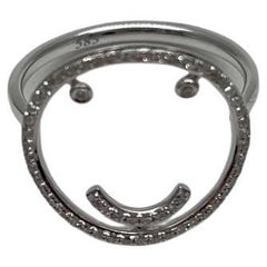 Smile Smiley Face Emoji White Diamond Halo 14K White Gold Statement Fun Ring