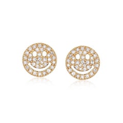 Smiley Face Diamond 14K (or 18k upon request) Yellow Gold Stud Earrings
