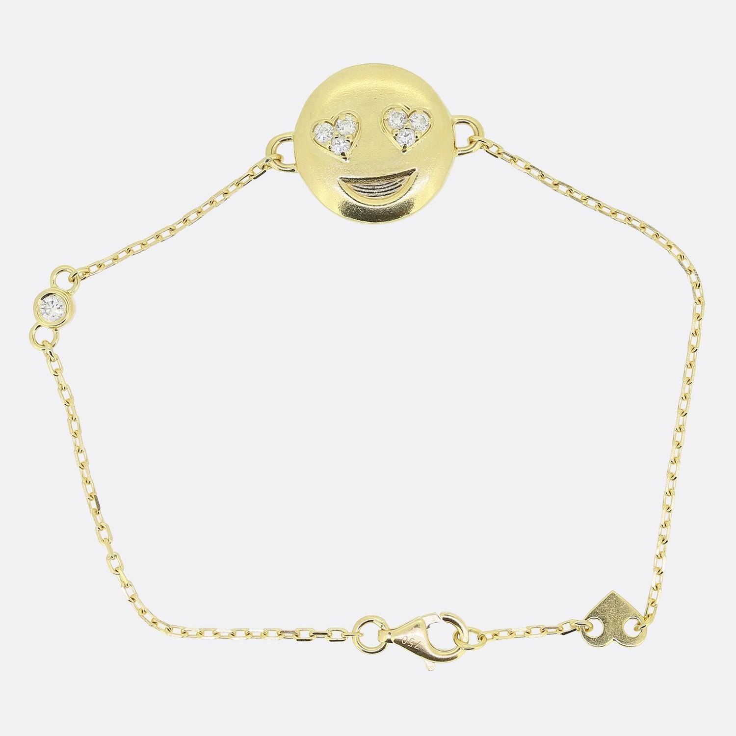 Pulsera de cadena de diamantes con cara sonriente Corte brillante en venta