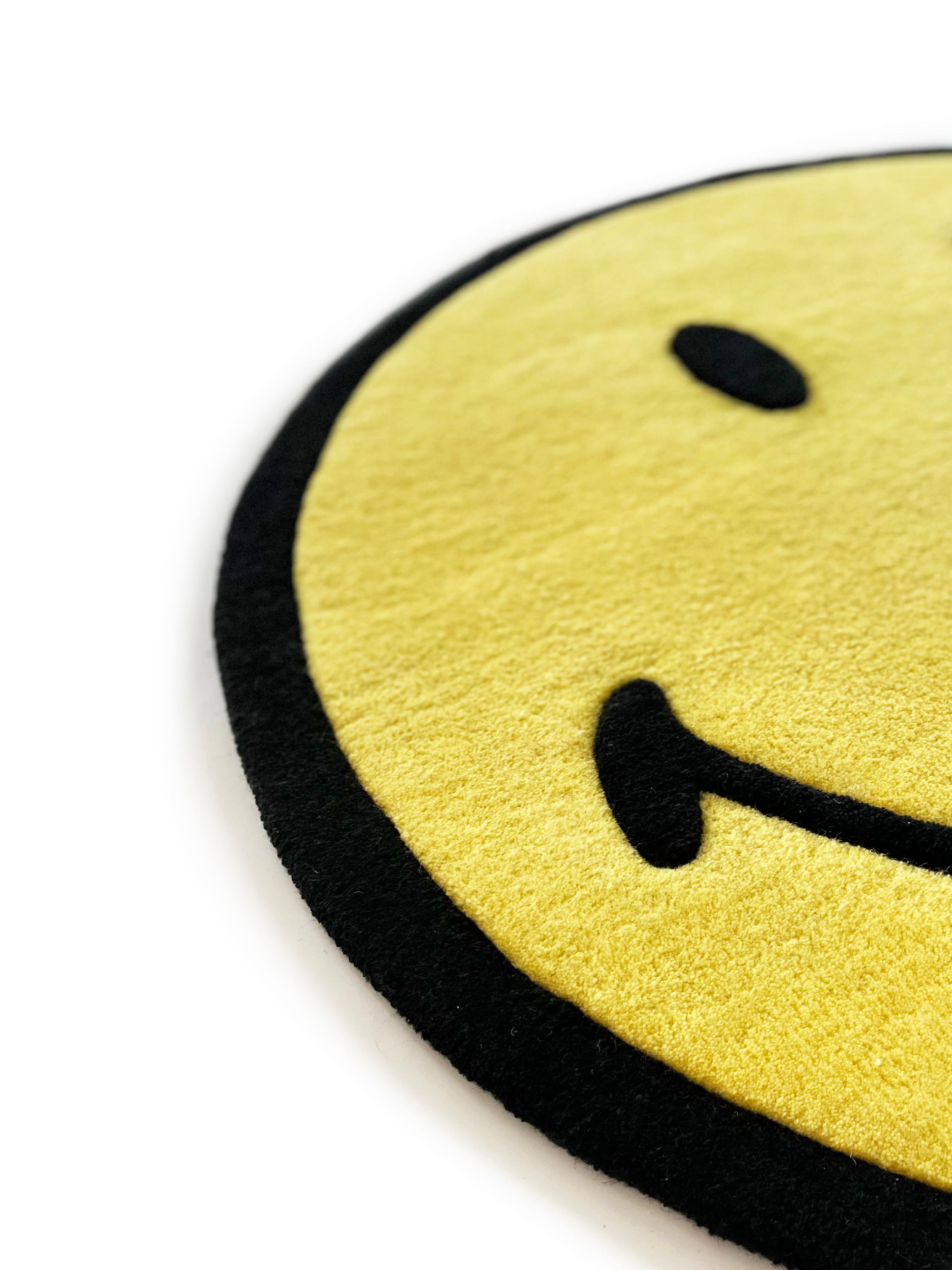 Minimalist Smiley Rug Yellow, 3D Hand Tufted For Sale