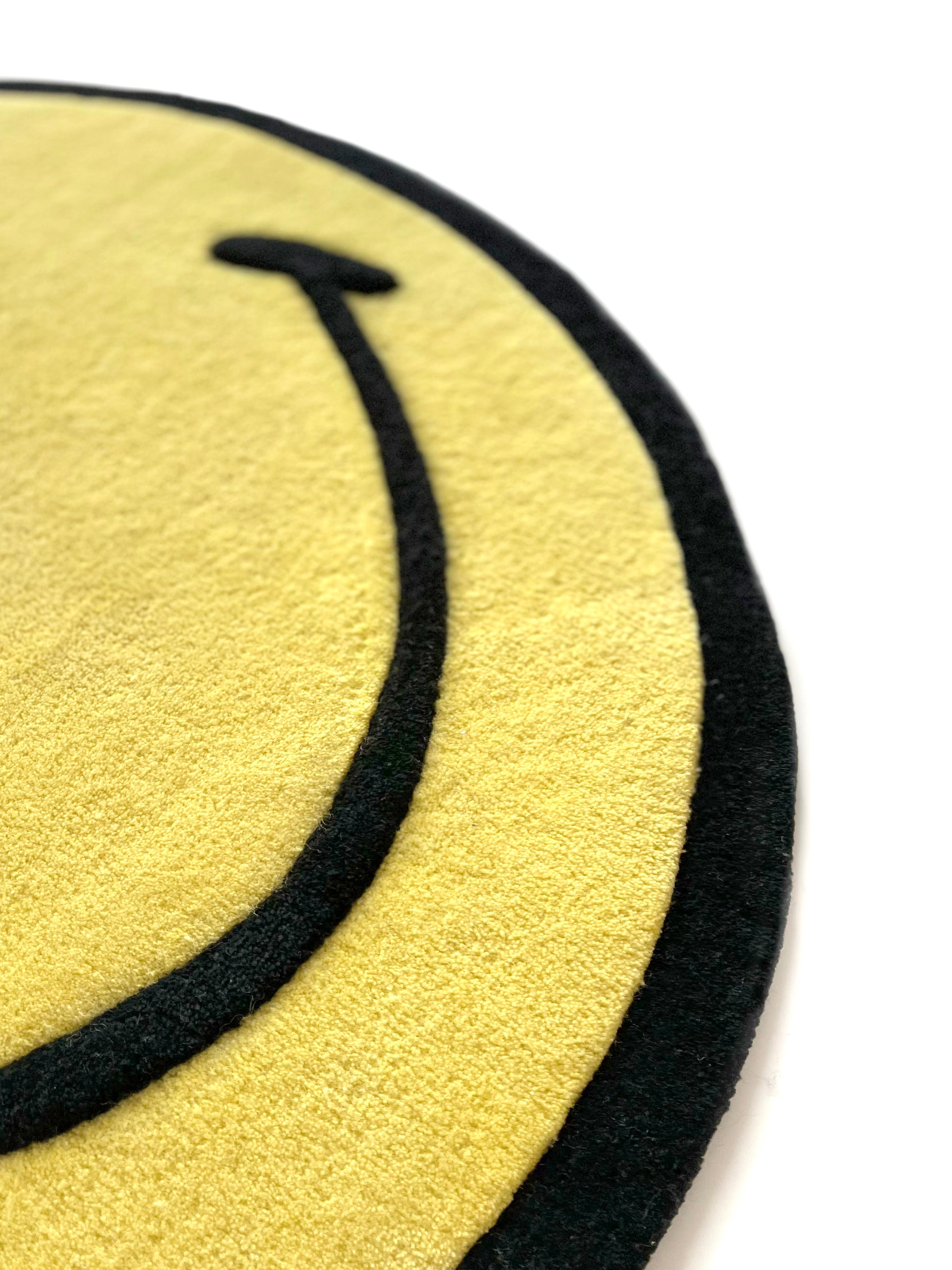Indian Smiley Rug Yellow, 3D Hand Tufted For Sale