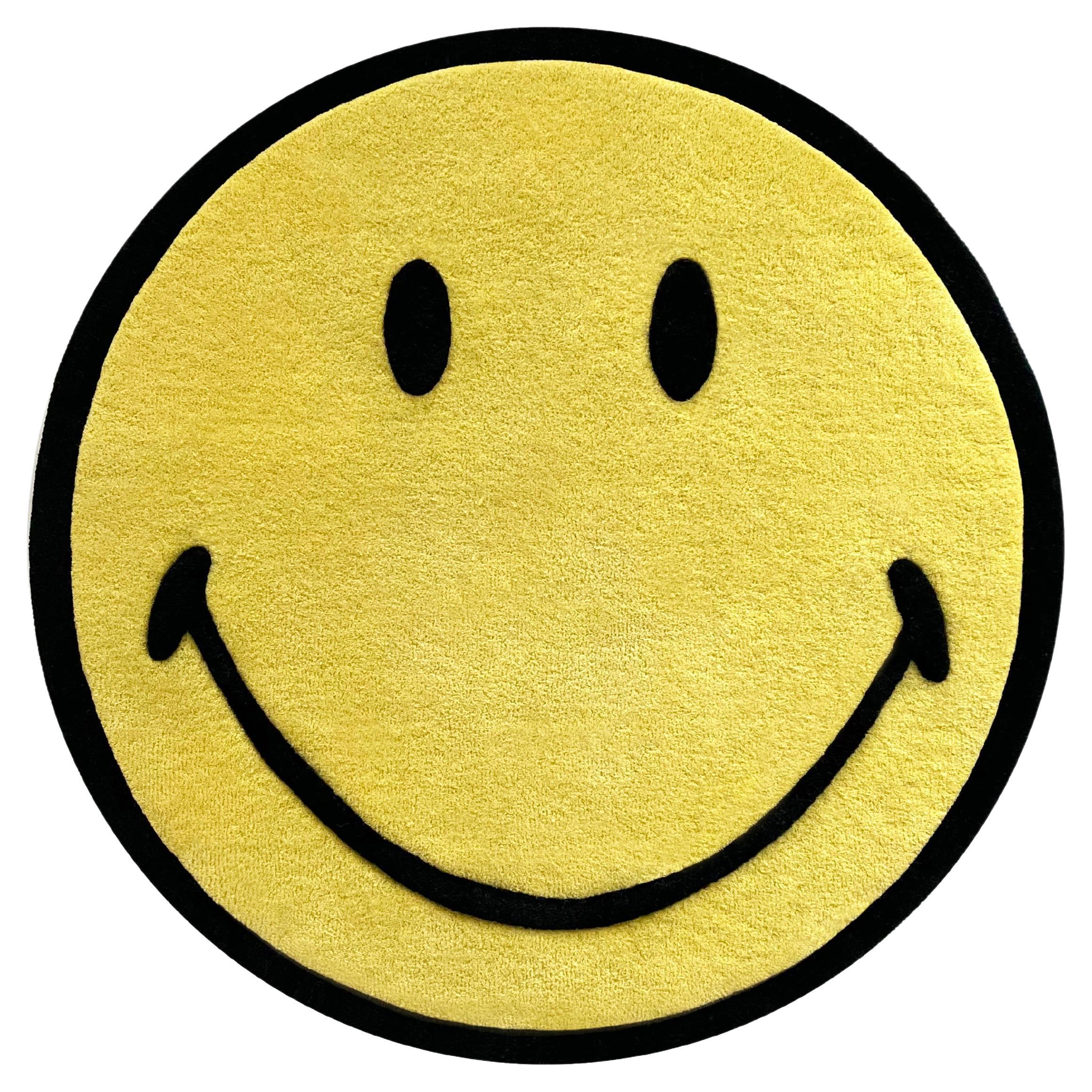 Smiley-Teppich Gelb, 3D handgetuftet im Angebot